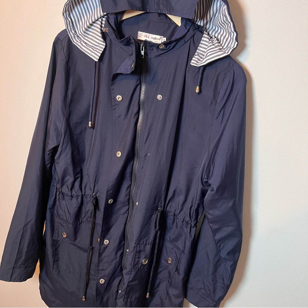 BBX Lephsnt Waterproof Rain Jacket Women’s M Navy Blue Hooded Windbreaker Coat - Picture 4 of 9